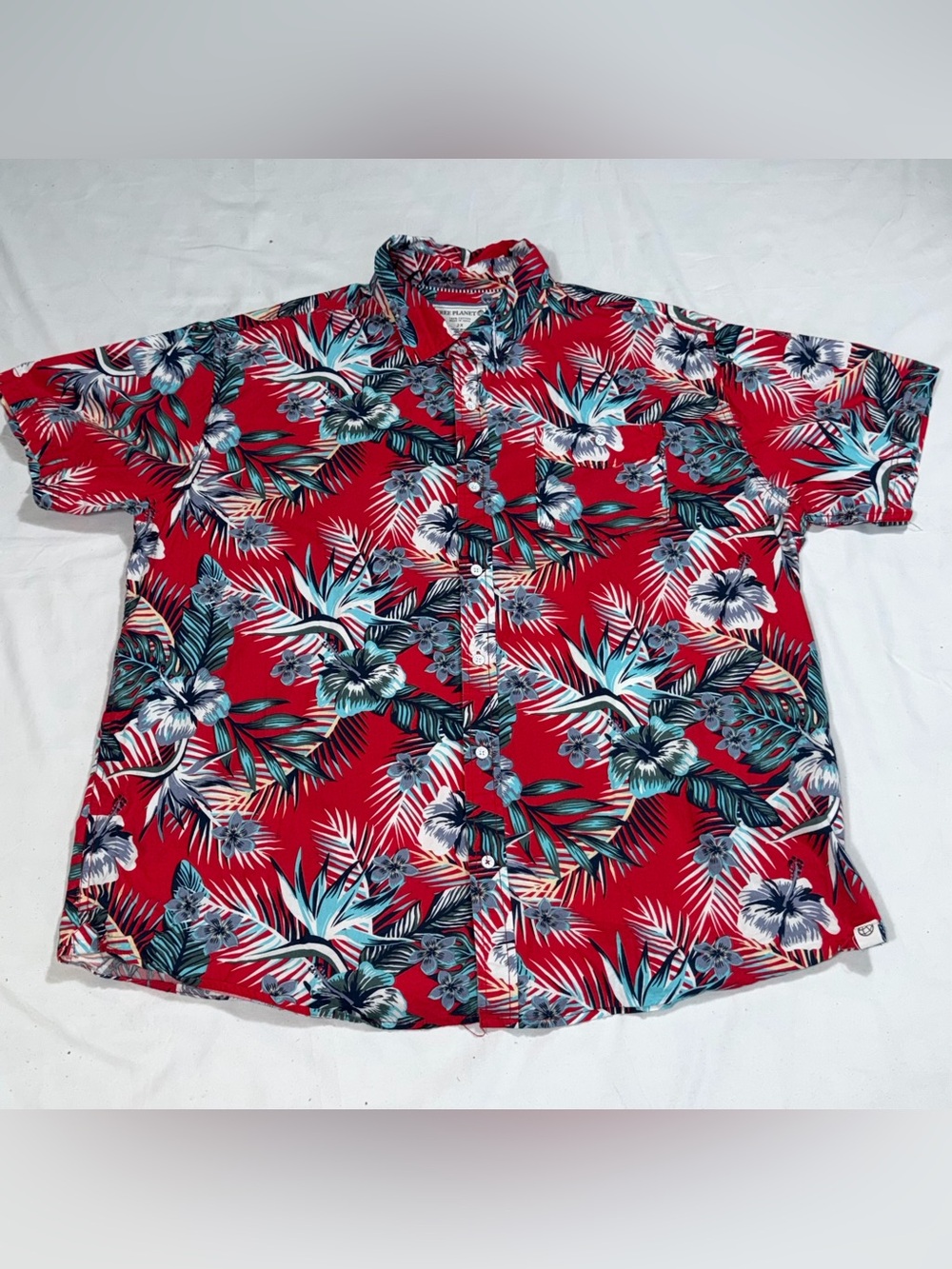 Free Planet Men’s 2X Red Tropical Floral Hawaiian Aloha Shirt 100% Cotton B30